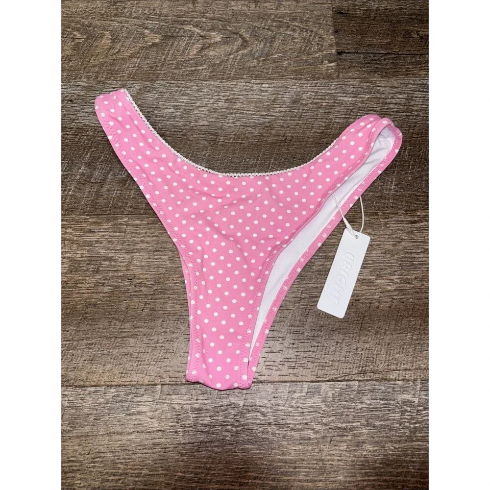 Bright Swim Bikini Bottom Women S Pink Polka Dot Low Rise High Leg Cheeky New